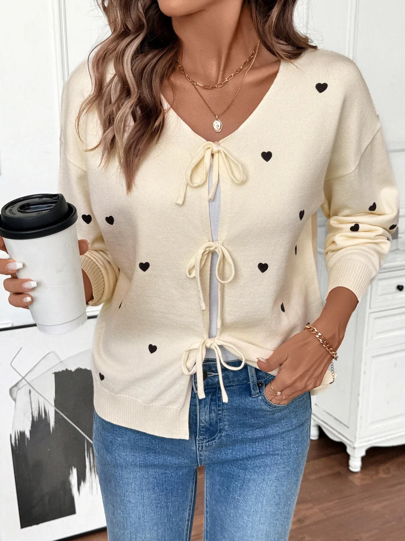 Women’s Round-Neck Long-Sleeve Loose-Knit Cardigan