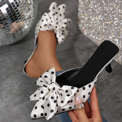 Women's Polka-Dot Bow Heel Mules