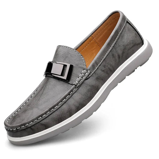 Embossed Leather-Look Loafers