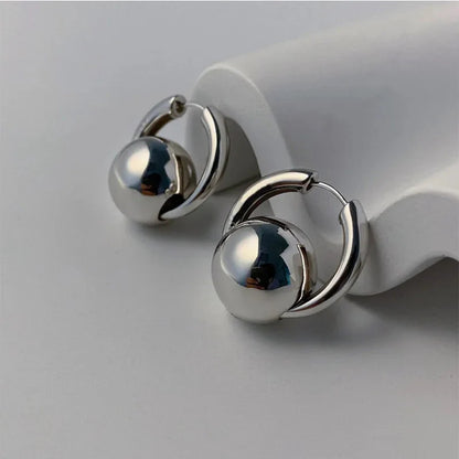 Women’s Minimalist Silver Hoop Earrings with Sphere Drop