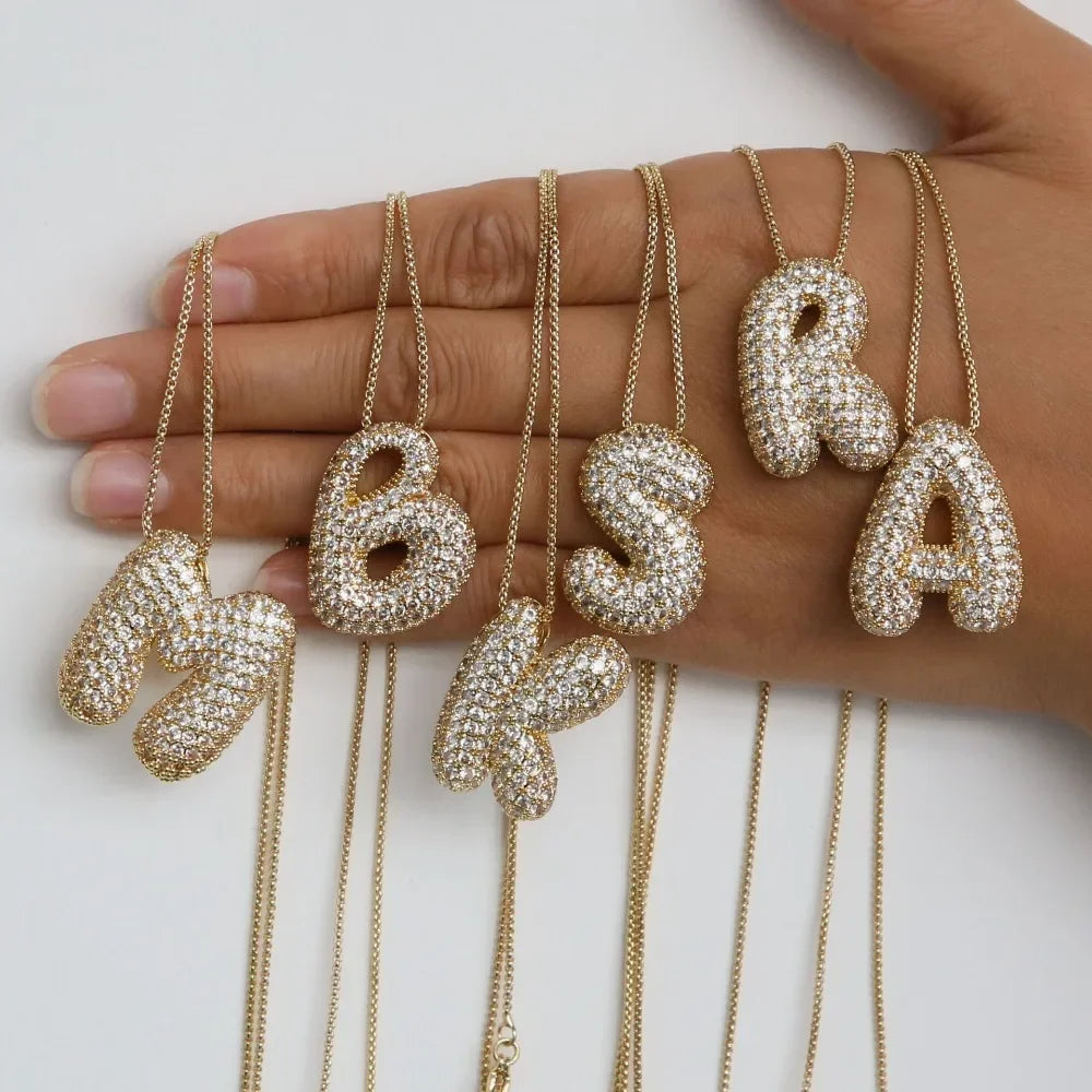 Waterproof 18K Gold Plated Bubble Initial Necklace