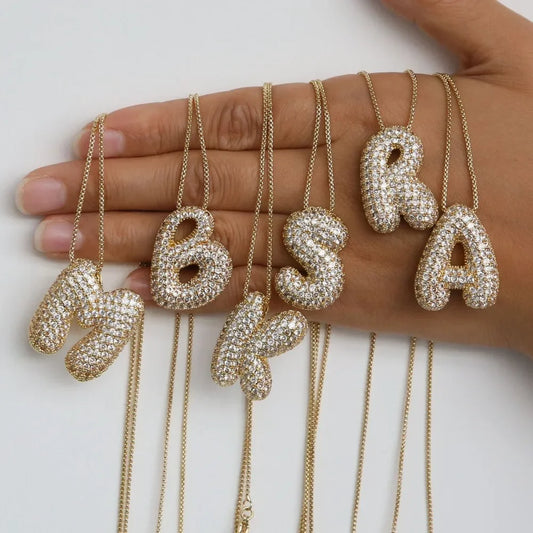 Waterproof 18K Gold Plated Bubble Initial Necklace