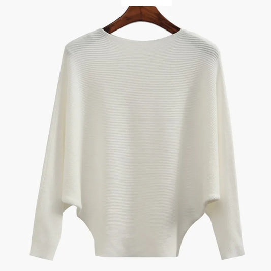 Women’s Boat Neck Batwing Rib-Knit Oversized Tunic Sweater