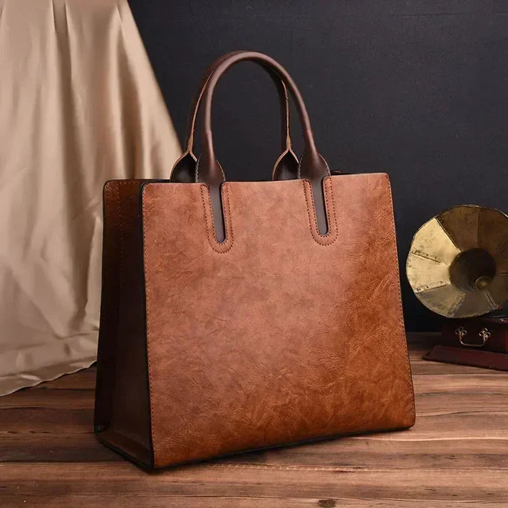 Vintage Oil-Finish Leather-Look Everyday Tote Bag