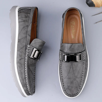 Embossed Leather-Look Loafers