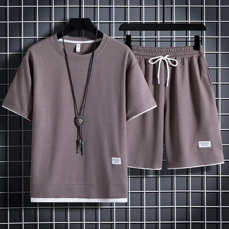 Men’s Textured T-Shirt and Shorts Set