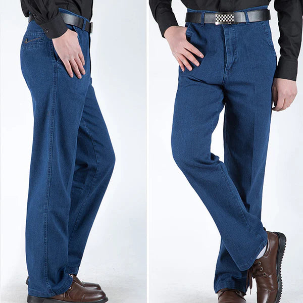 High-waisted, straight-leg stretch jeans for men