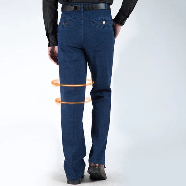 High-waisted, straight-leg stretch jeans for men