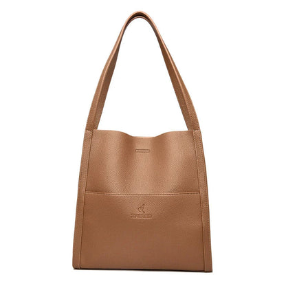 Solid Colour Simple Leather-Look Shoulder Bag