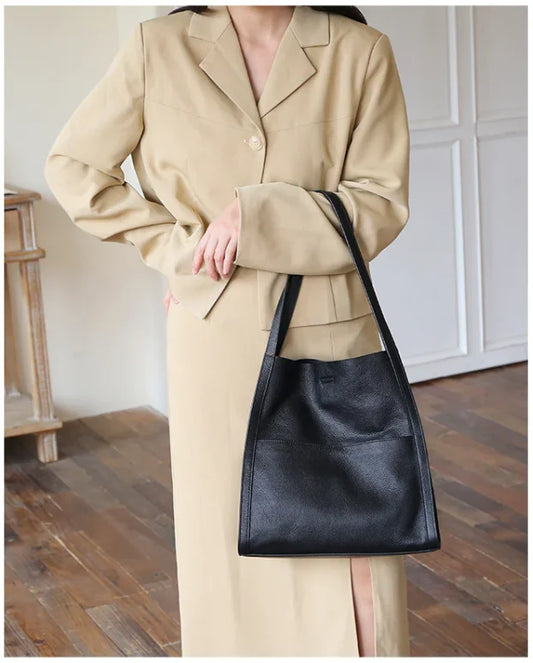 Solid Colour Simple Leather-Look Shoulder Bag