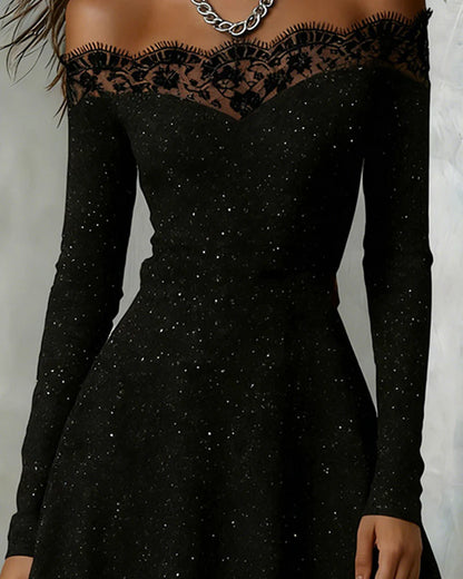 Women’s Sparkle Lace Off-Shoulder Mini Dress