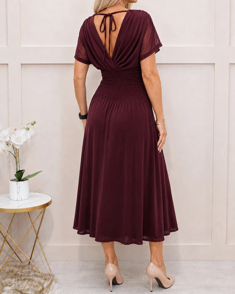 Women's Ruched V-Neck Midi Dress