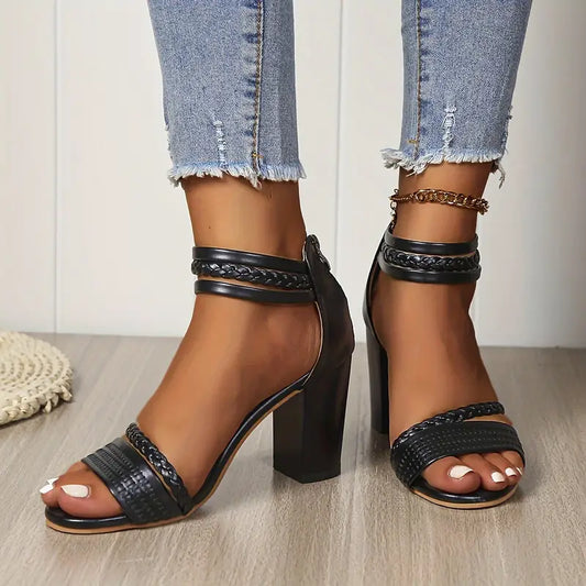 Braided Block Heeled Sandals