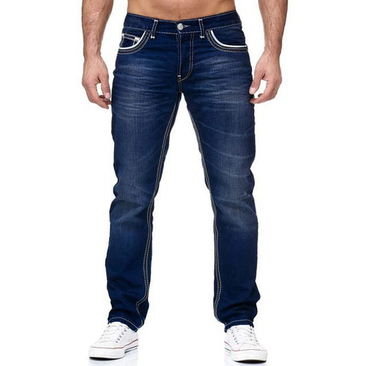 Men’s Stretch Contrast-Stitch Straight-Leg Jeans