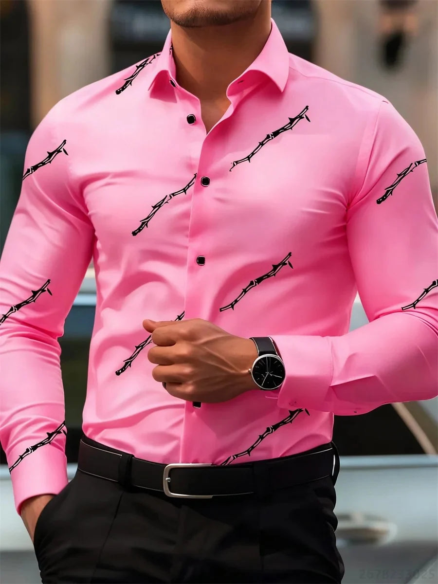 Men's Printed Long-Sleeve Casual Shirt