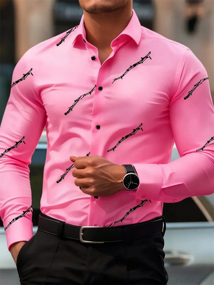 Men's Printed Long-Sleeve Casual Shirt