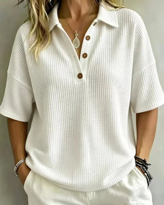 Women’s Waffle-Texture Polo Top