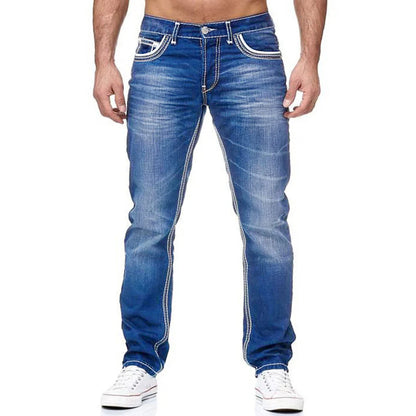 Men’s Stretch Contrast-Stitch Straight-Leg Jeans