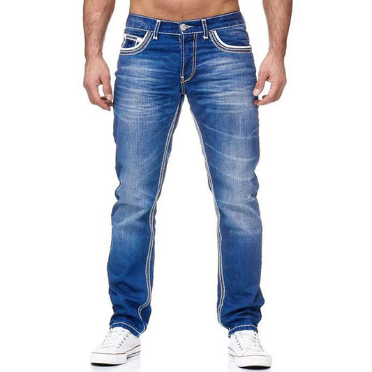 Men’s Stretch Contrast-Stitch Straight-Leg Jeans