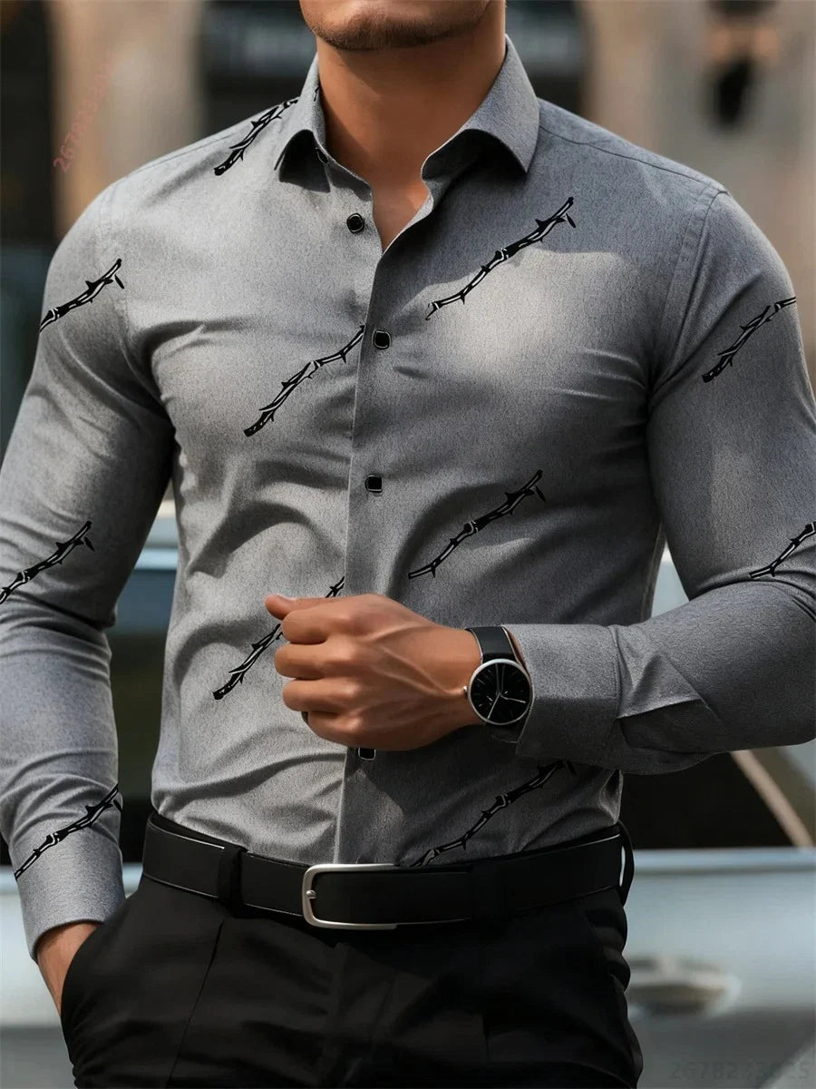Men's Printed Long-Sleeve Casual Shirt