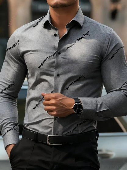 Men's Printed Long-Sleeve Casual Shirt