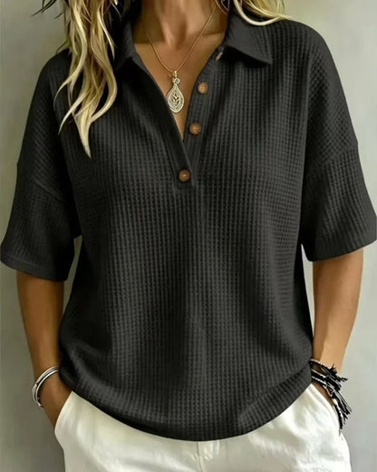 Women’s Waffle-Texture Polo Top