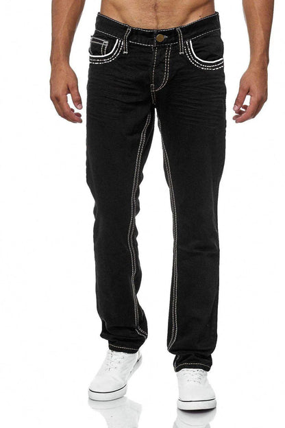Men’s Stretch Contrast-Stitch Straight-Leg Jeans