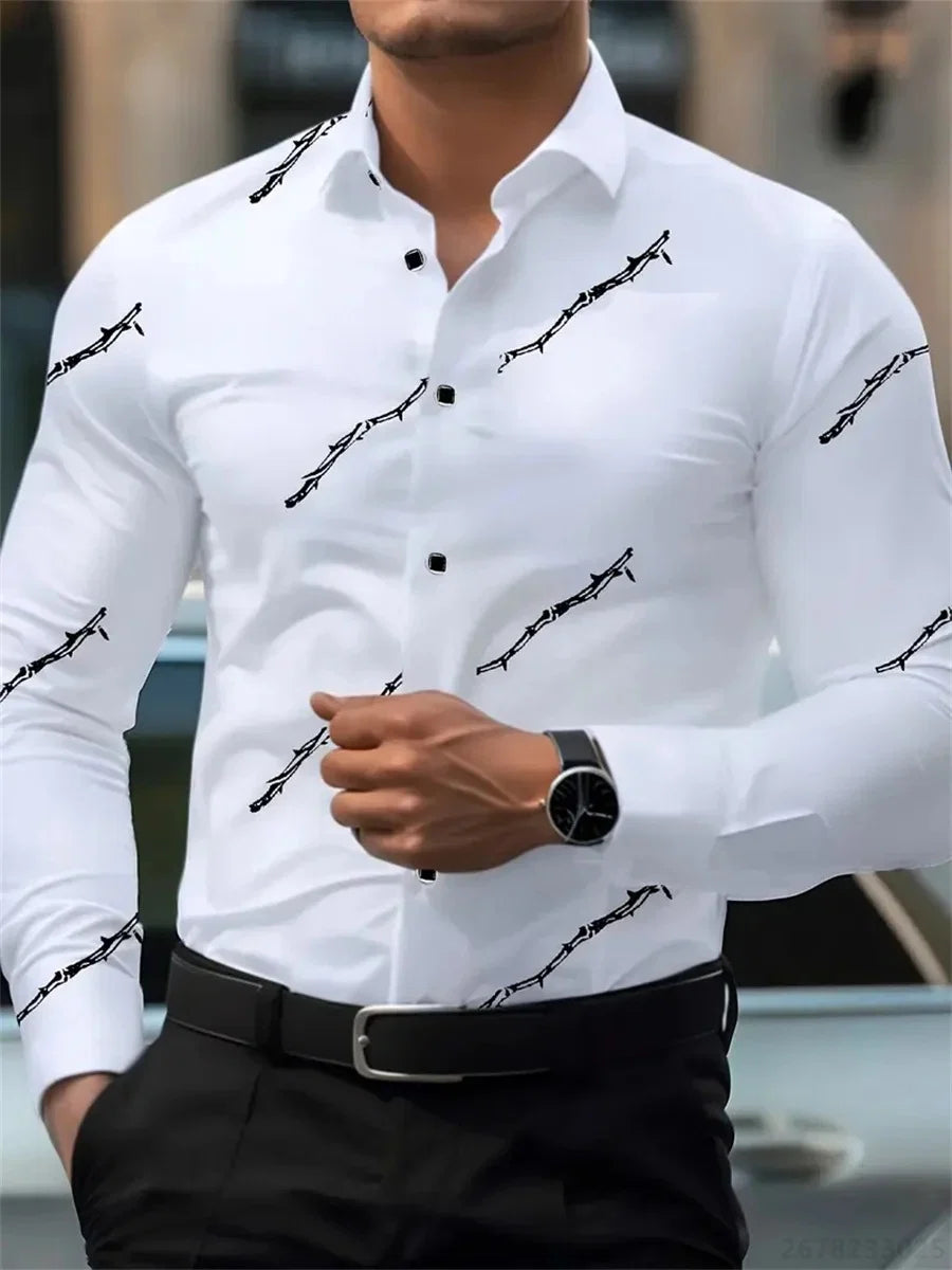 Men's Printed Long-Sleeve Casual Shirt