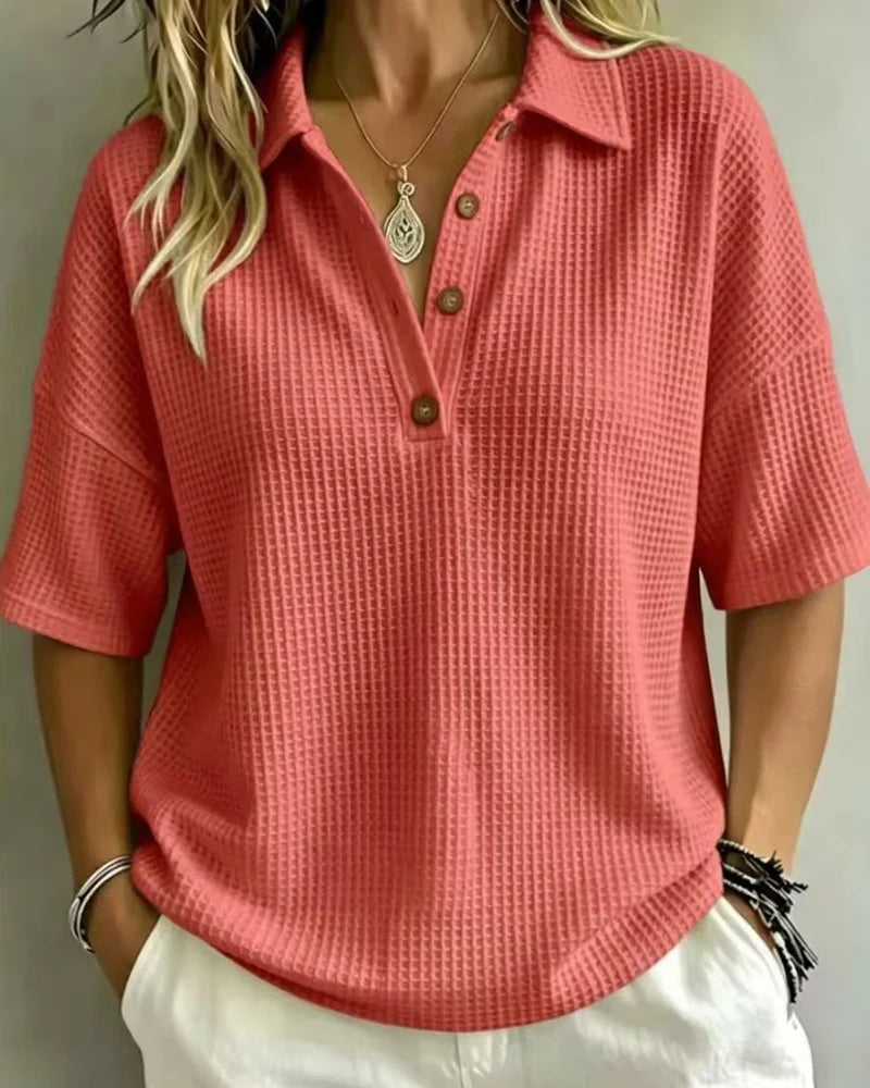 Women’s Waffle-Texture Polo Top