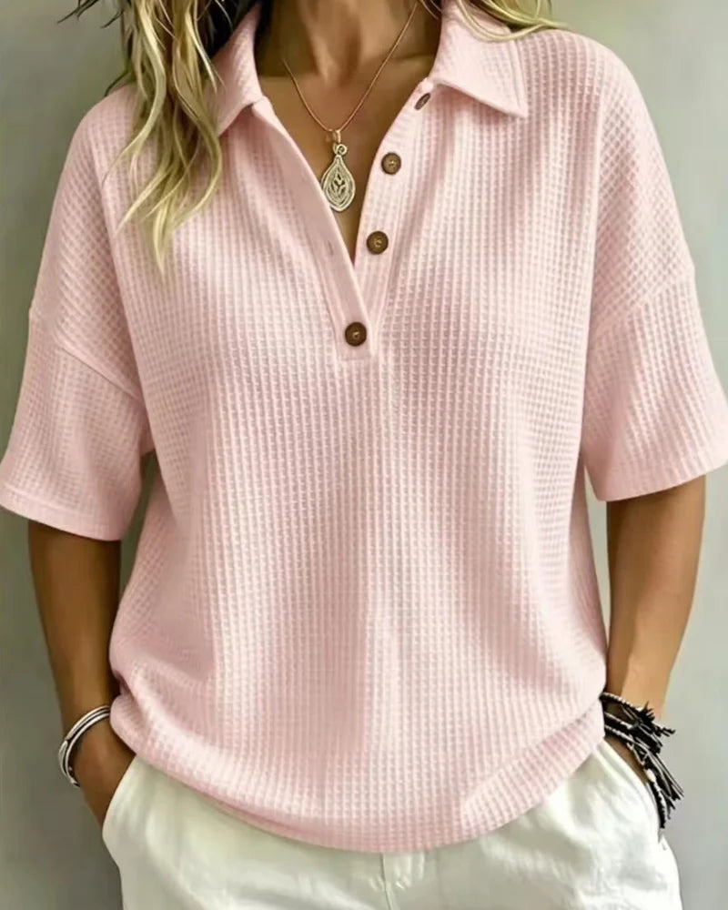 Women’s Waffle-Texture Polo Top
