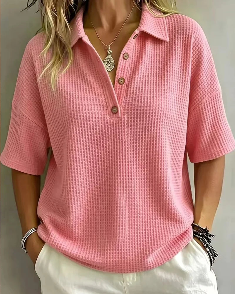 Women’s Waffle-Texture Polo Top