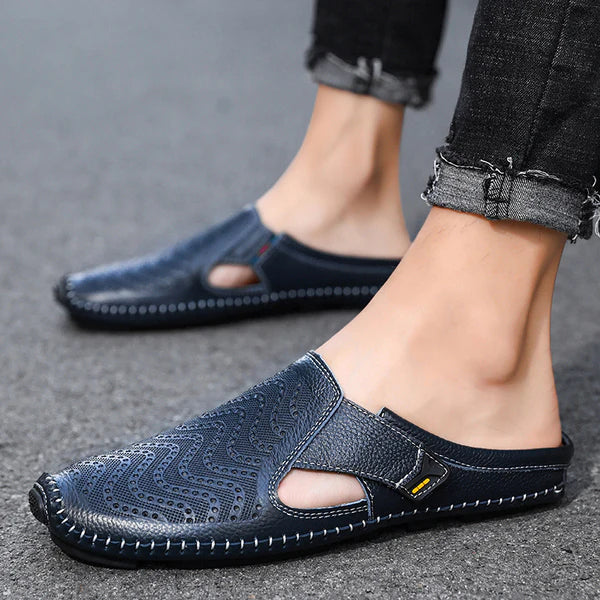 Men’s Leather-Look Perforated Comfort Sandals