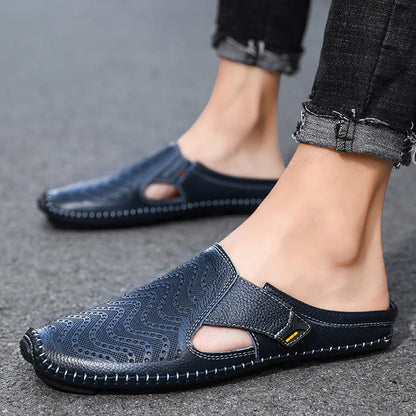 Men’s Leather-Look Perforated Comfort Sandals