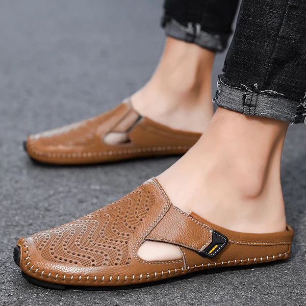 Men’s Leather-Look Perforated Comfort Sandals