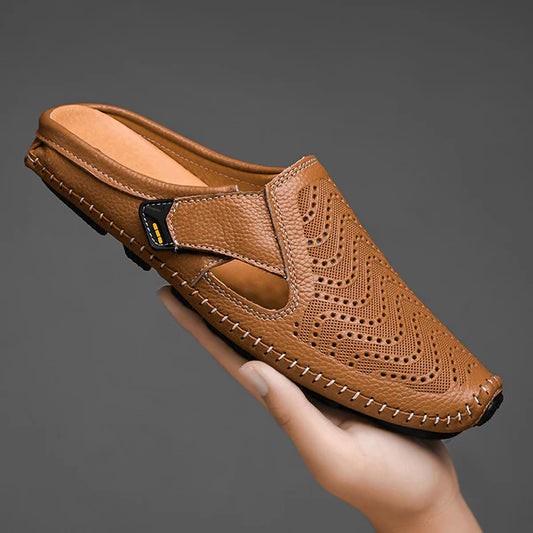 Men’s Leather-Look Perforated Comfort Sandals