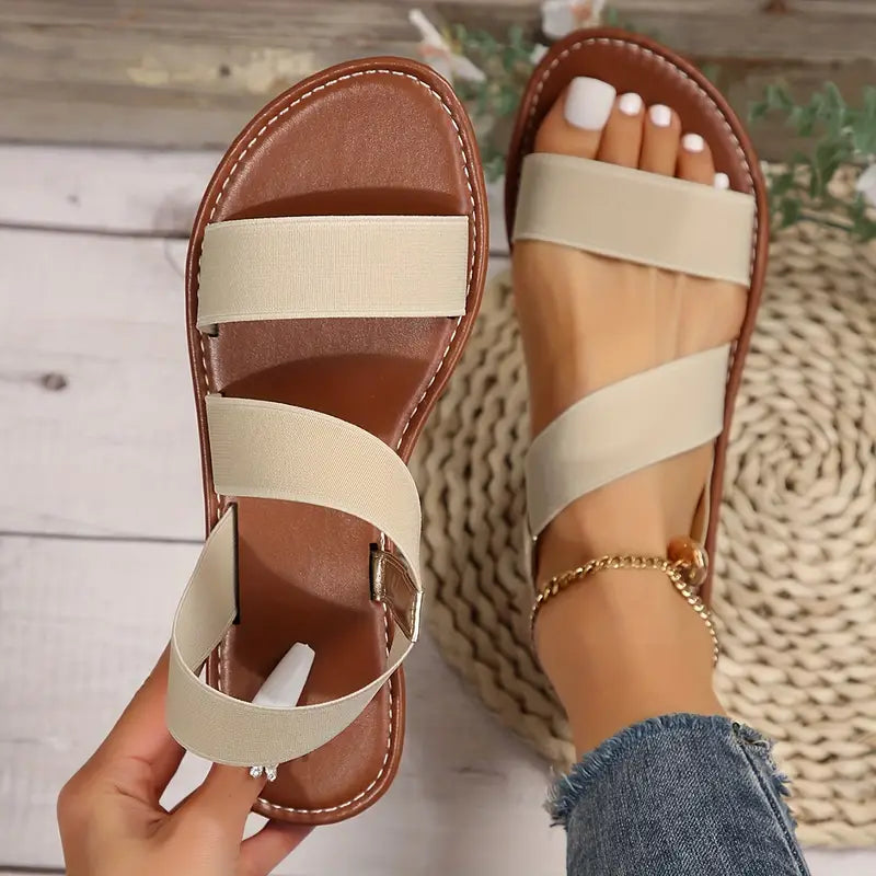 Women's Simple Flat Sandals, Casual Open Toe Summer Shoes, Lightweight Elastic Bands