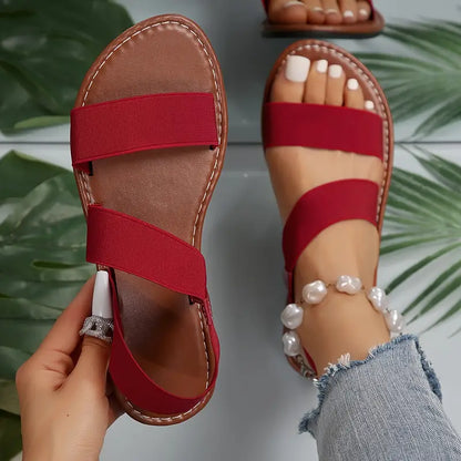 Women's Simple Flat Sandals, Casual Open Toe Summer Shoes, Lightweight Elastic Bands