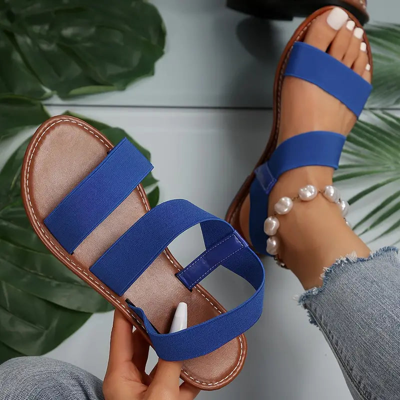 Women's Simple Flat Sandals, Casual Open Toe Summer Shoes, Lightweight Elastic Bands