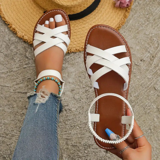 Women's Simple Flat Summer Sandals, Elastic Band