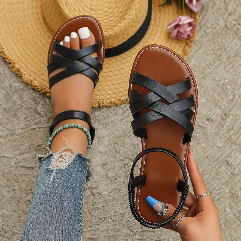 Women's Simple Flat Summer Sandals, Elastic Band