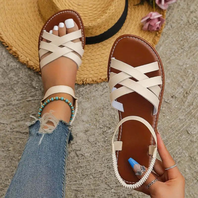 Women's Simple Flat Summer Sandals, Elastic Band