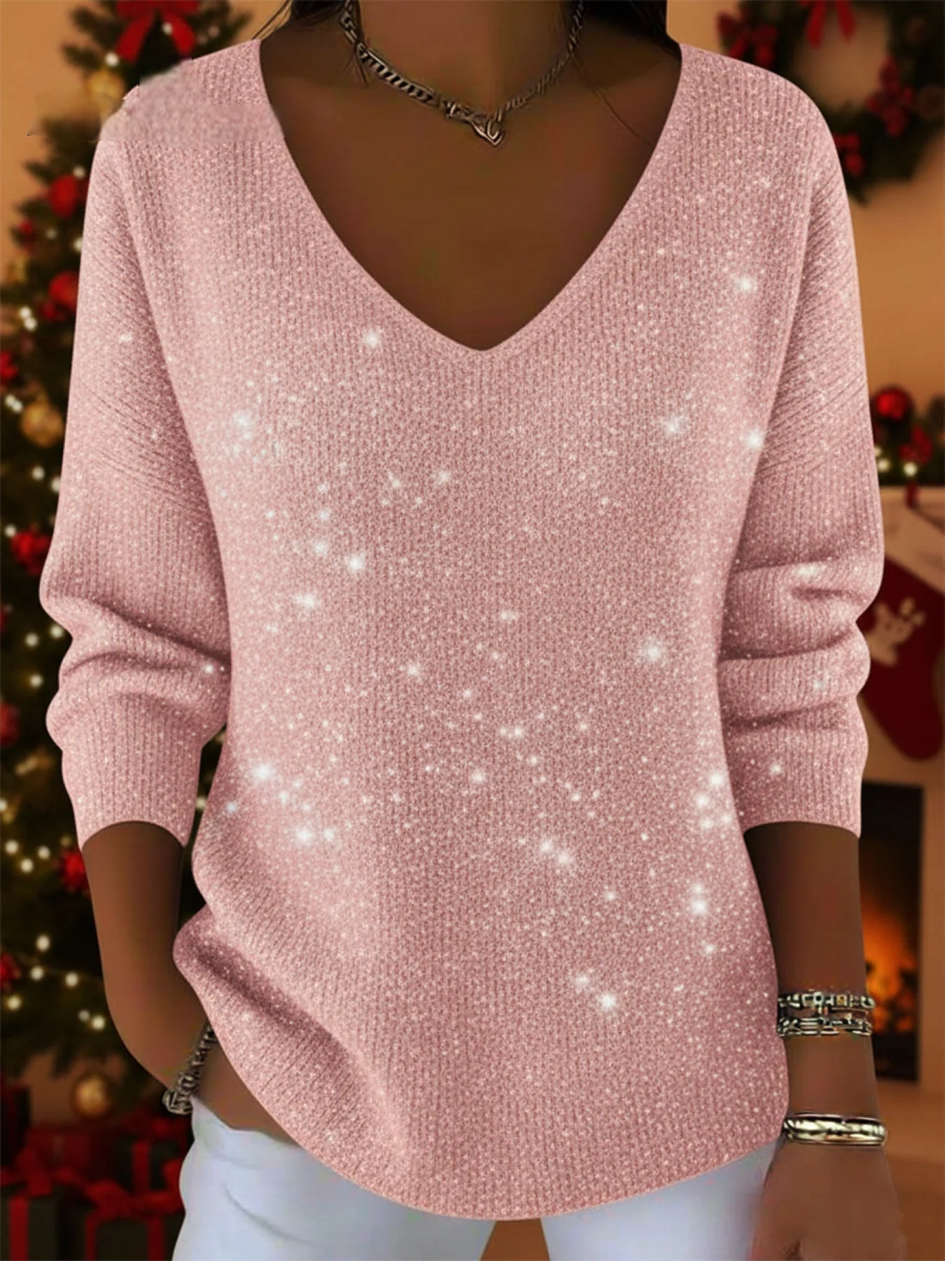 Women’s Shimmer V-Neck Relaxed Knit Sweater