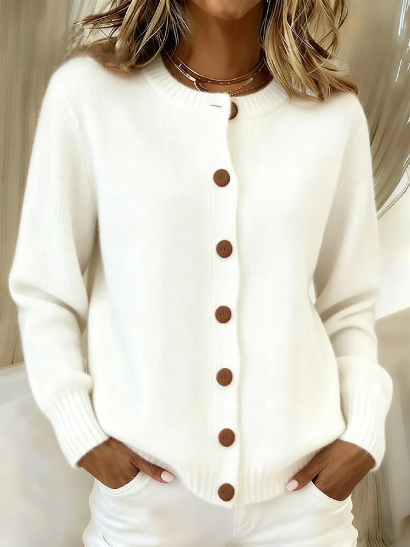 Women’s Retro Jacquard Knit Button-Front Cardigan
