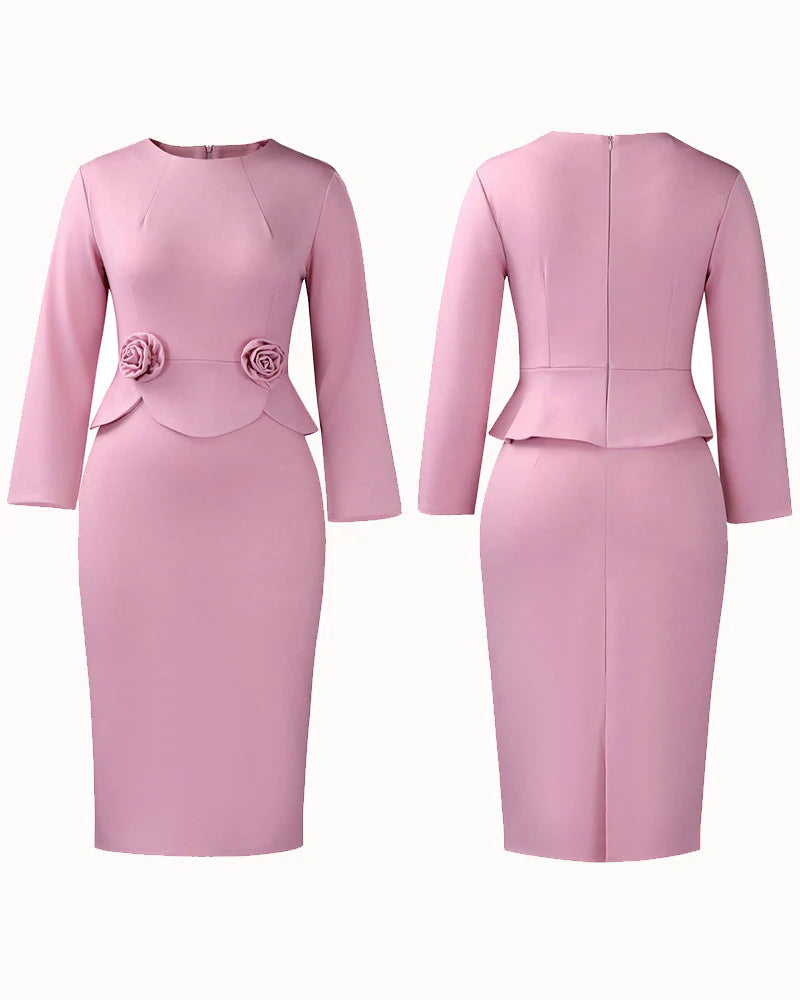 Elegant 3D Floral Bodycon Pencil Dress