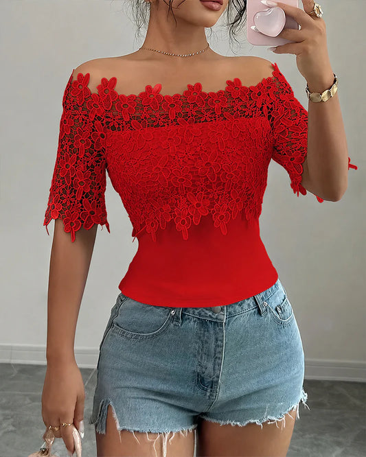 Women's Floral Lace Off-Shoulder Fitted Top