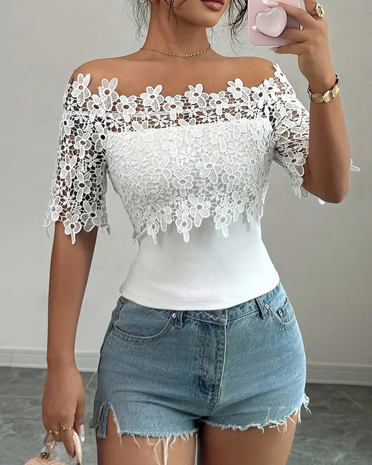 Women's Floral Lace Off-Shoulder Fitted Top
