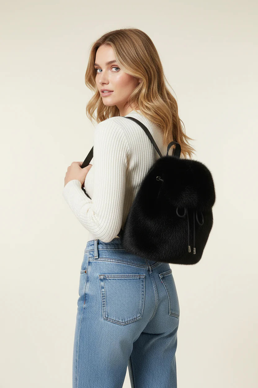 Women’s Faux Fur Drawstring Backpack