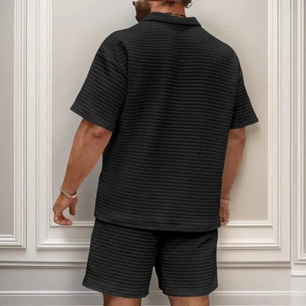 Men's Waffle Polo & Shorts Set
