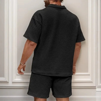 Men's Waffle Polo & Shorts Set