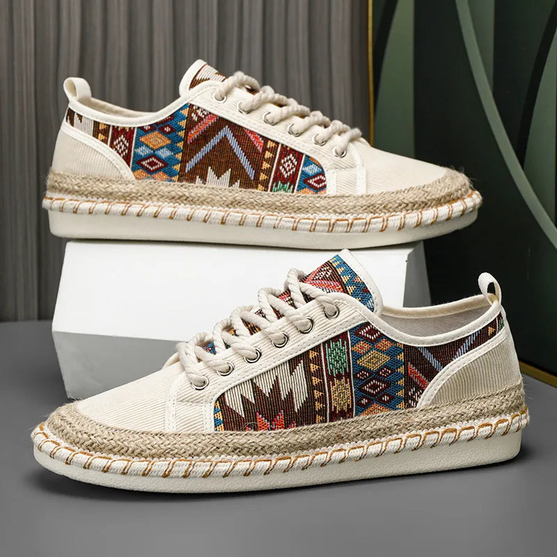 Men’s Patterned Canvas Espadrille-Style Casual Trainers